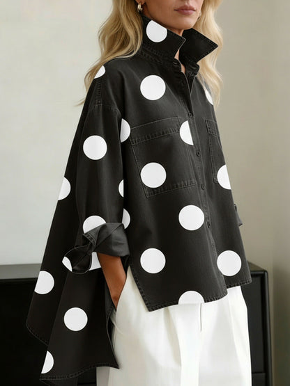 Women's Polka Dot Shirt Blouse with Pockets