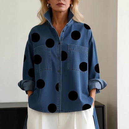 Women's Polka Dot Shirt Blouse with Pockets