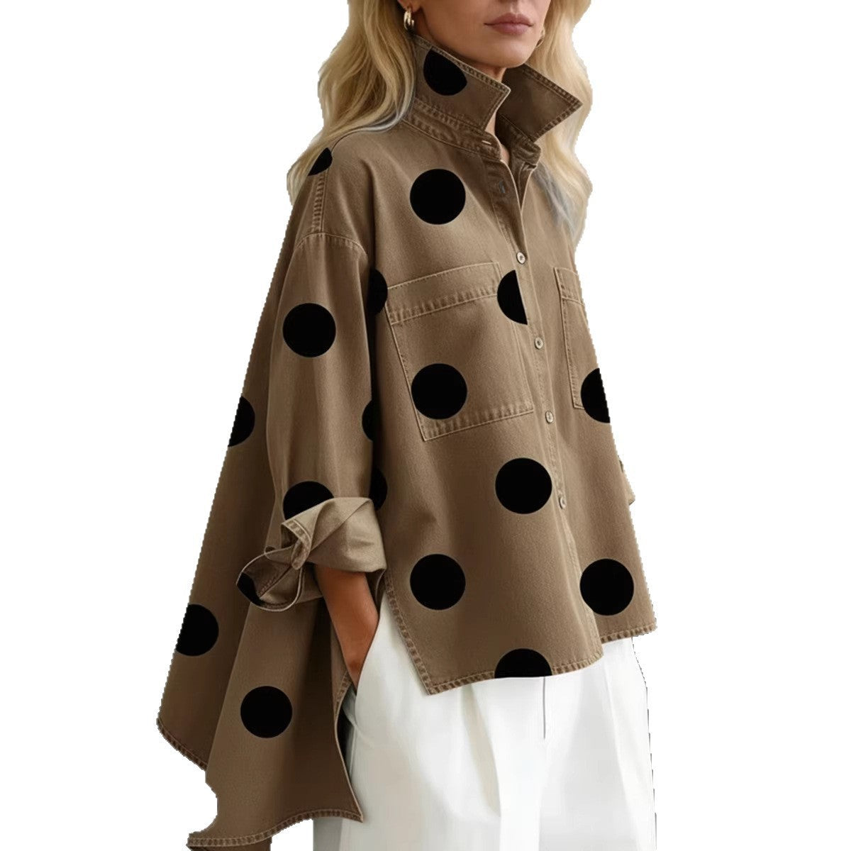 Women's Polka Dot Shirt Blouse with Pockets