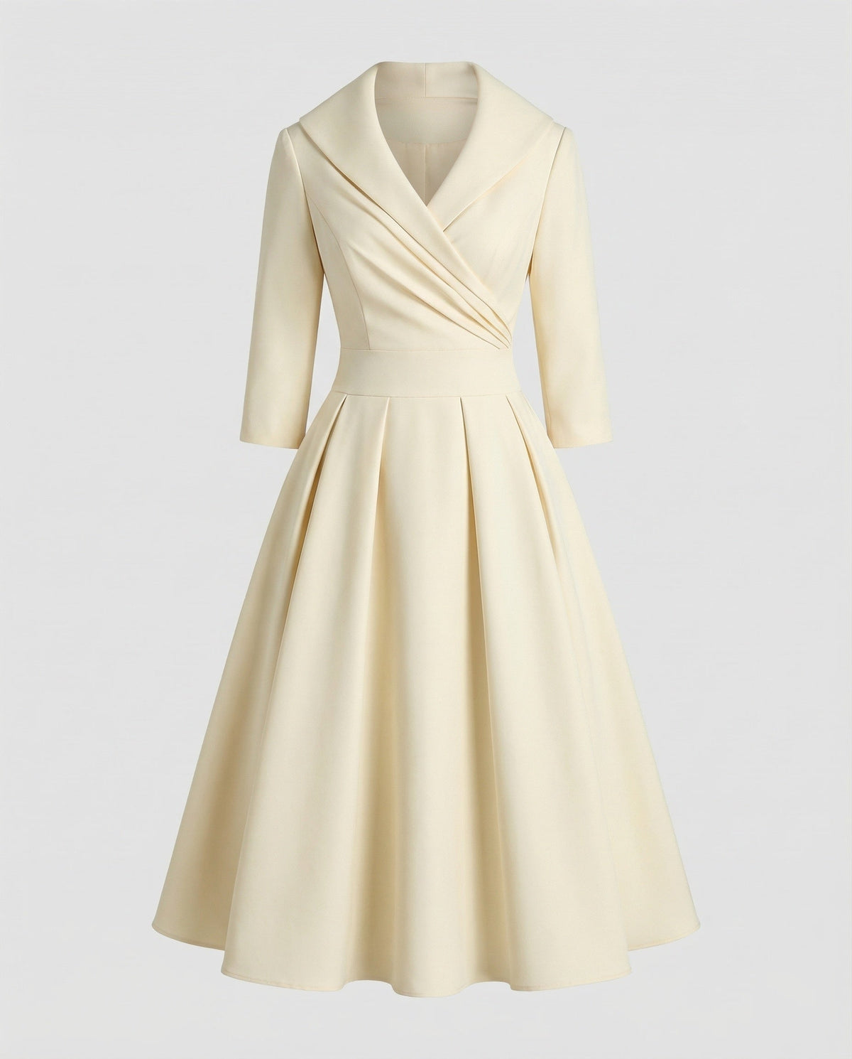Women's Retro Midi Dress with Shawl Collar