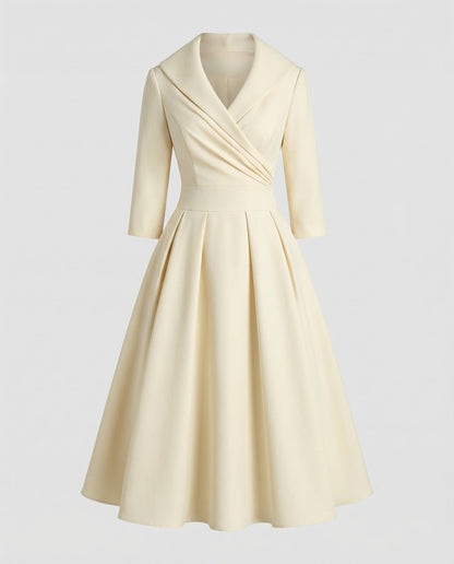 Women's Retro Midi Dress with Shawl Collar