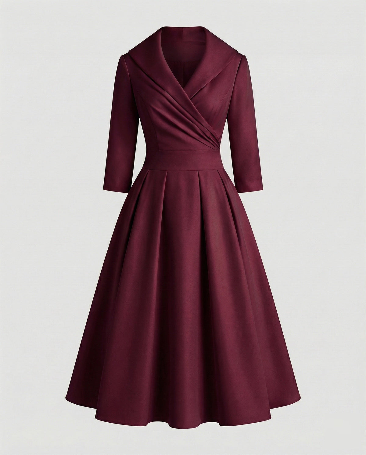 Women's Retro Midi Dress with Shawl Collar