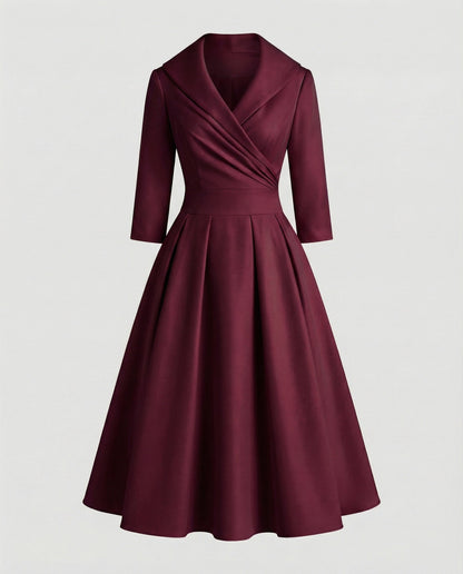 Women's Retro Midi Dress with Shawl Collar