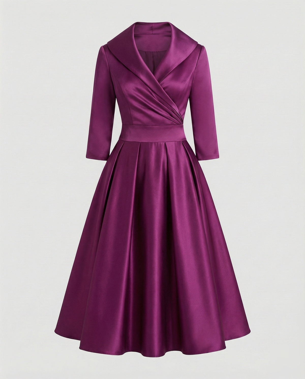 Women's Retro Midi Dress with Shawl Collar