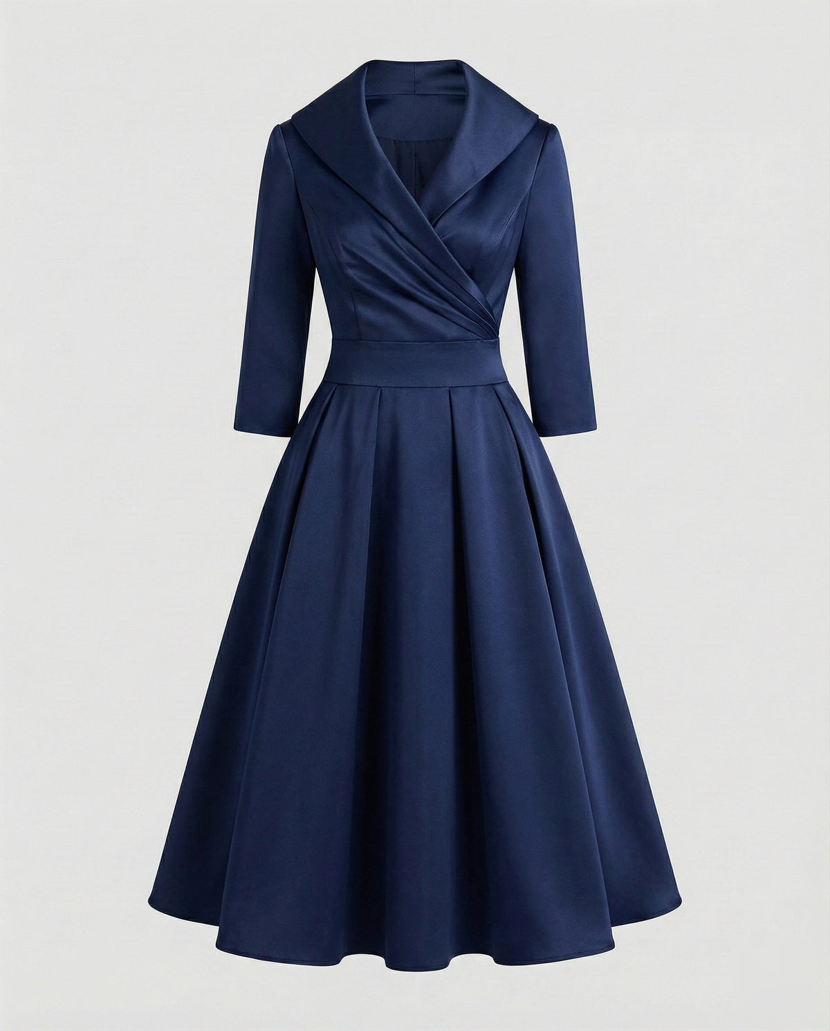 Women's Retro Midi Dress with Shawl Collar