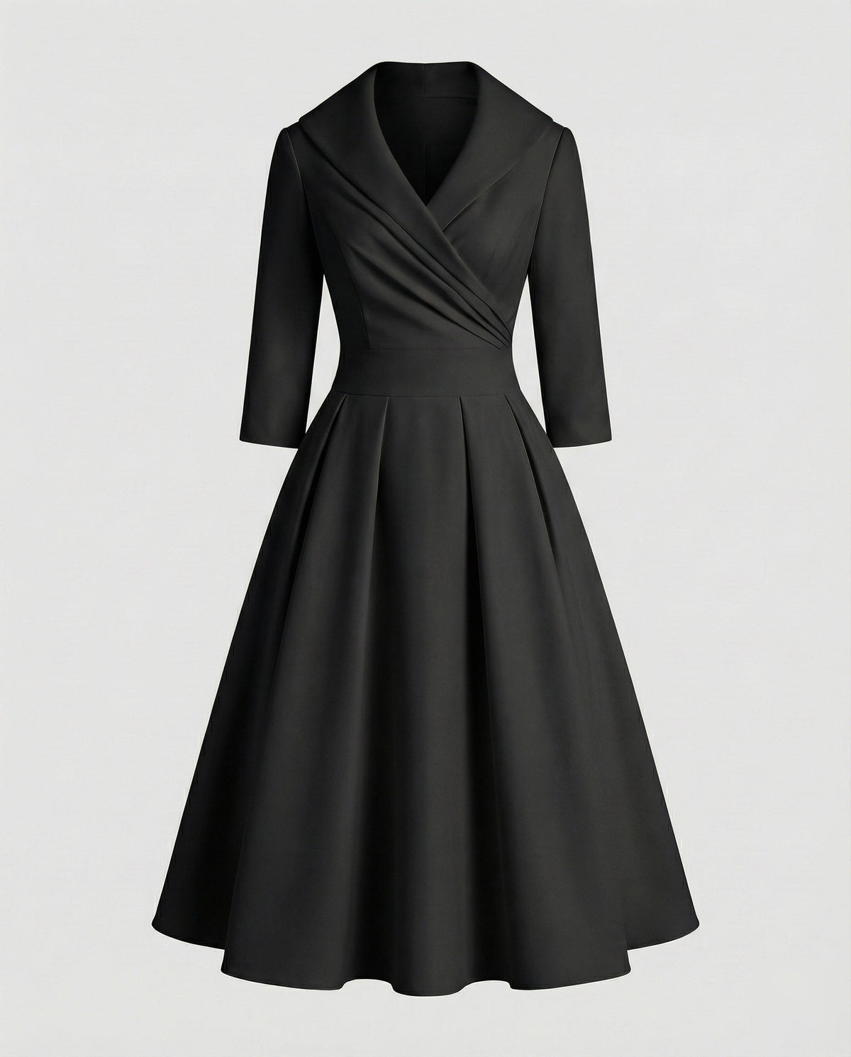 Women's Retro Midi Dress with Shawl Collar