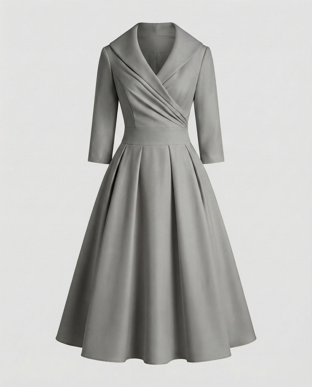Women's Retro Midi Dress with Shawl Collar