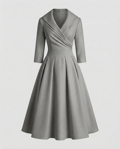 Women's Retro Midi Dress with Shawl Collar