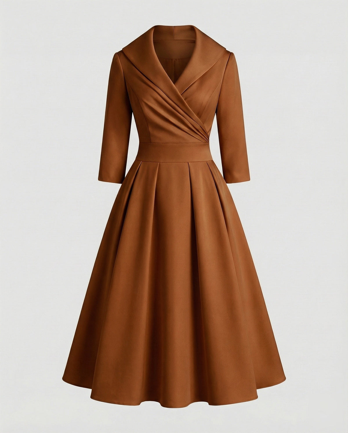Women's Retro Midi Dress with Shawl Collar
