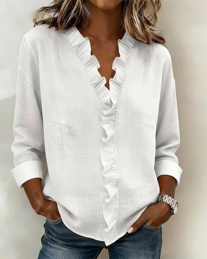 Women's Romantic V-Neck Ruffle Blouse