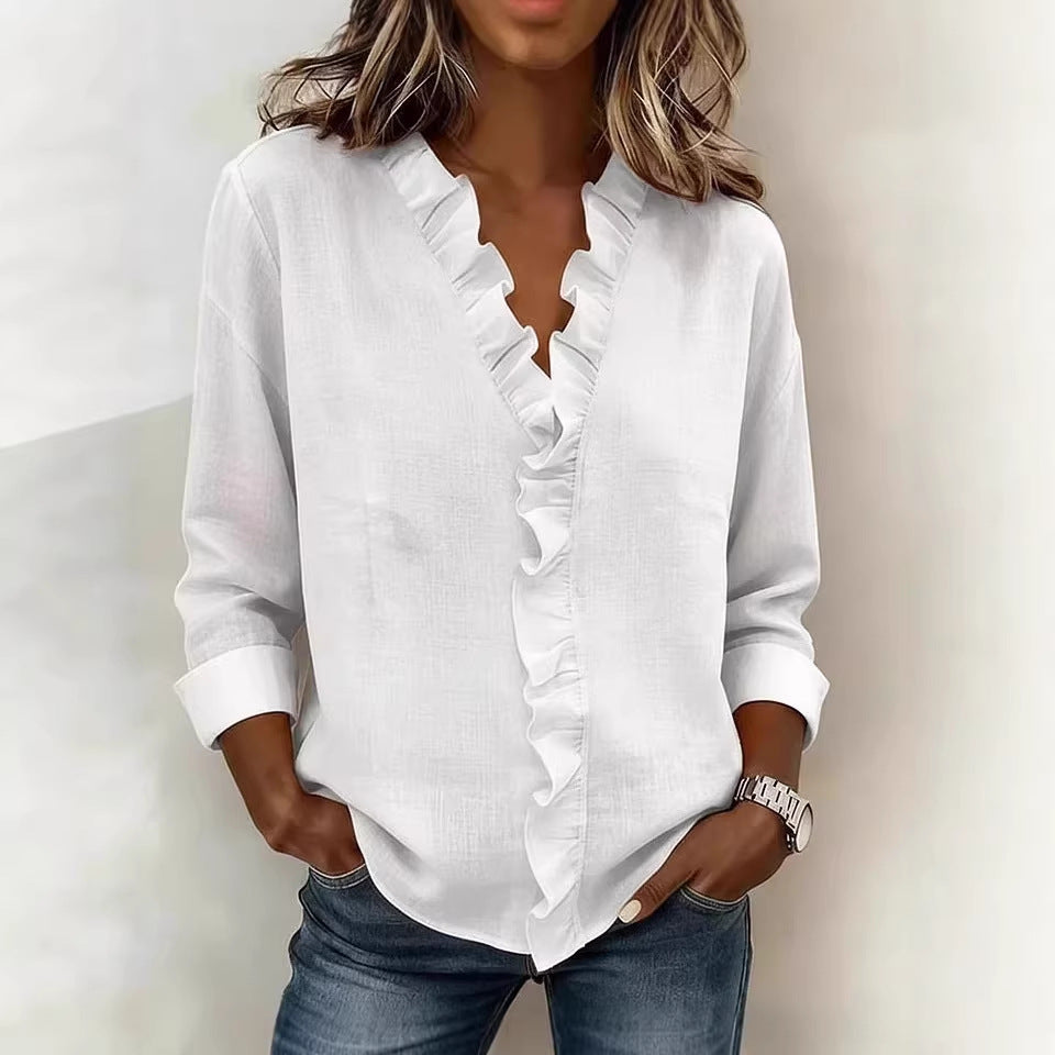 Women's Romantic V-Neck Ruffle Blouse