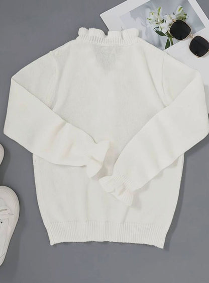 Women's Ruffle V-Neck Long-Sleeve Blouse with Decorative Buttons