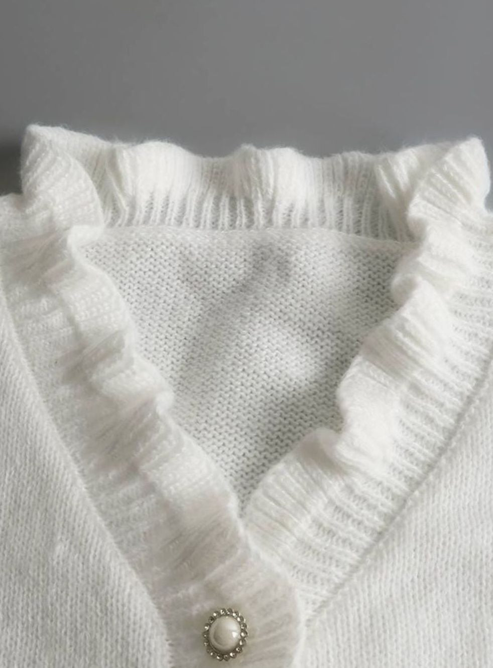 Women's Ruffle V-Neck Long-Sleeve Blouse with Decorative Buttons