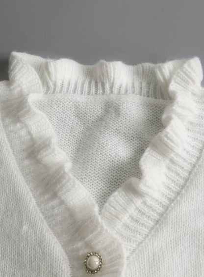 Women's Ruffle V-Neck Long-Sleeve Blouse with Decorative Buttons