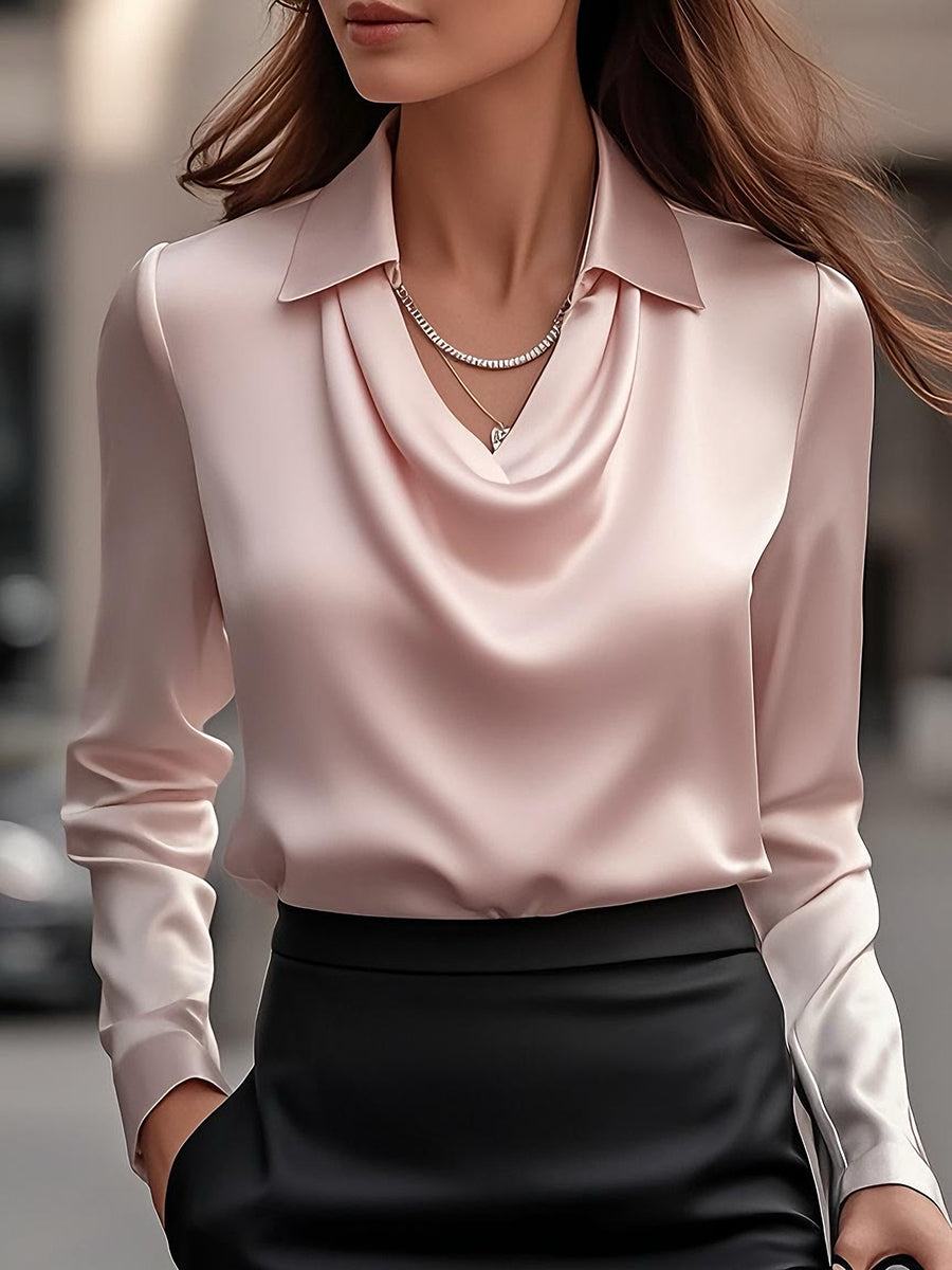 Women's Satin Blouse with Draped Neckline – Elegant and Polished