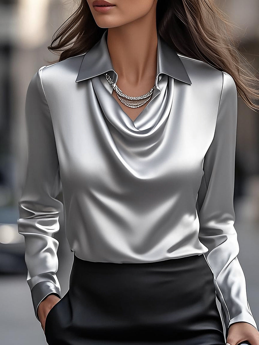 Women's Satin Blouse with Draped Neckline – Elegant and Polished