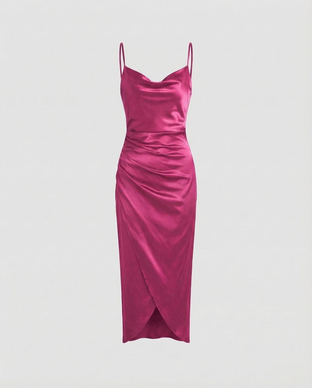 Women's Satin Cowl Neck Dress with Side Ruched Detailing
