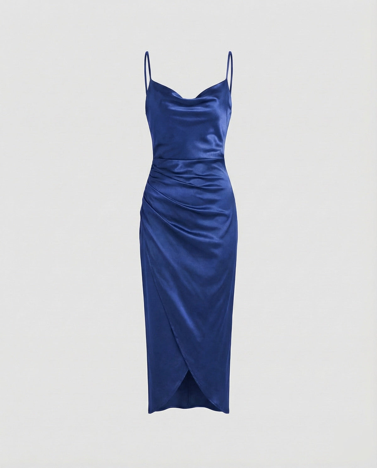 Women's Satin Cowl Neck Dress with Side Ruched Detailing