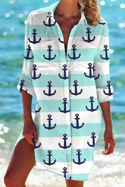 Women's Seashell & Coral Print Relaxed Beach Cover-Up