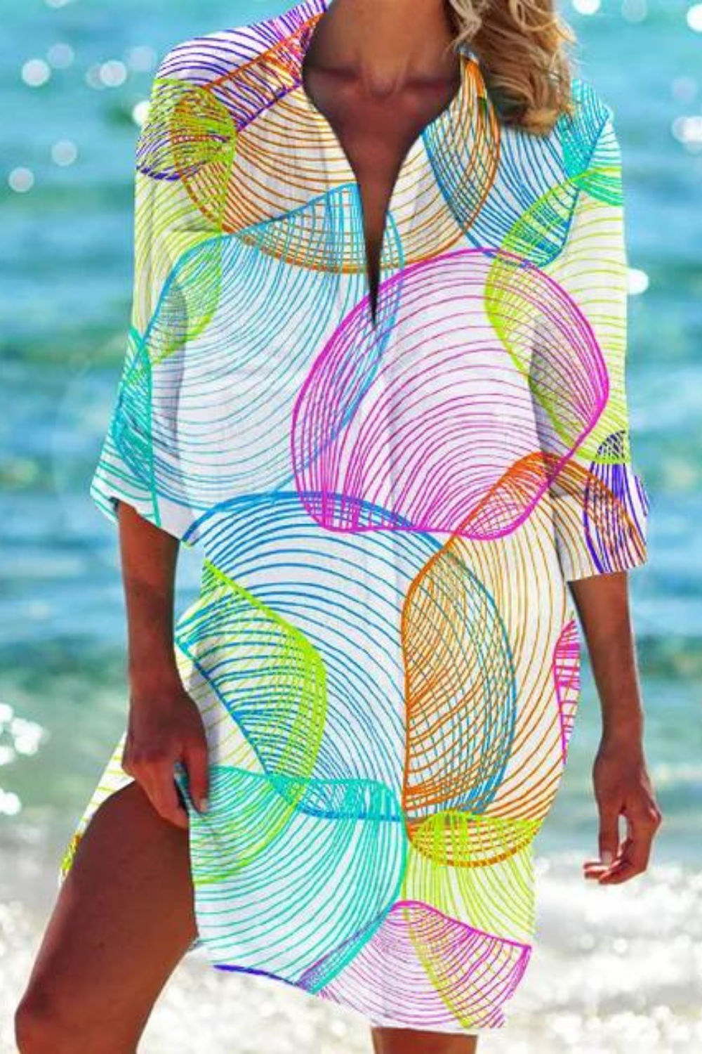 Women's Seashell & Coral Print Relaxed Beach Cover-Up