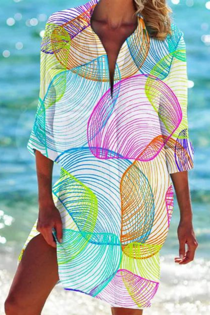 Women's Seashell & Coral Print Relaxed Beach Cover-Up