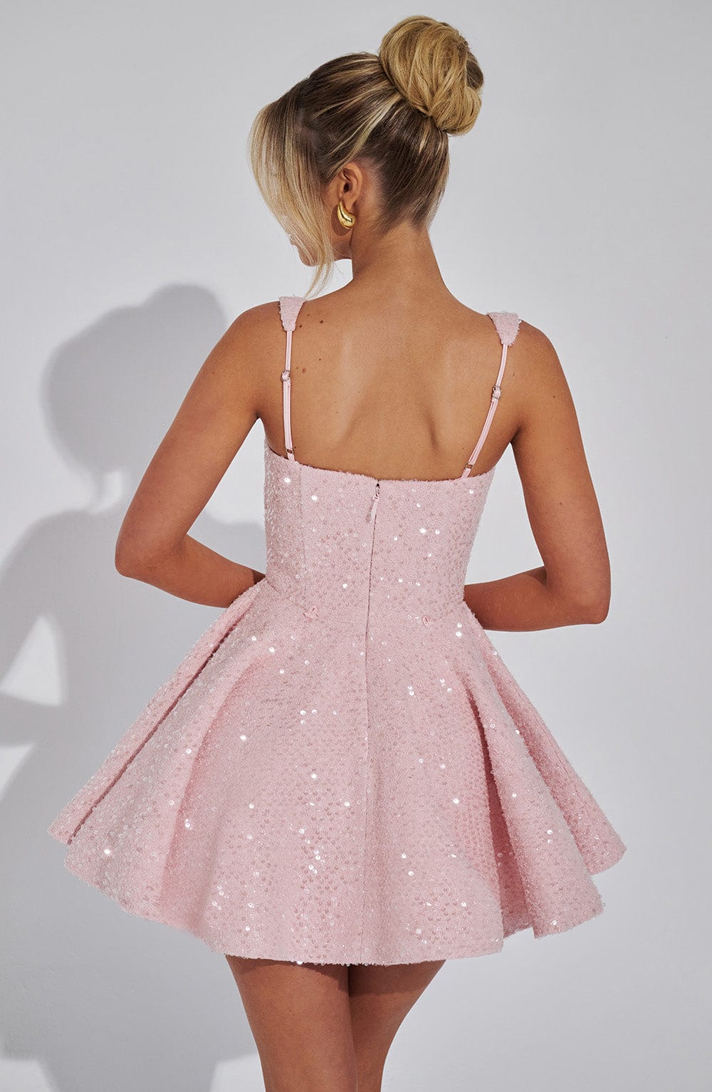 Women's Sequin Prom Mini Dress with Square Neck and Back Bow