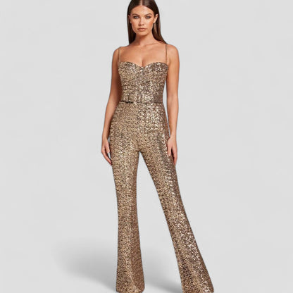 Women's Sequin Wide-Leg Evening Jumpsuit