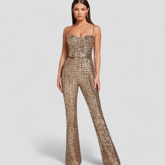 Women's Sequin Wide-Leg Evening Jumpsuit