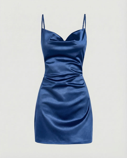 Women's Shimmering Side Draped Satin Mini Dress