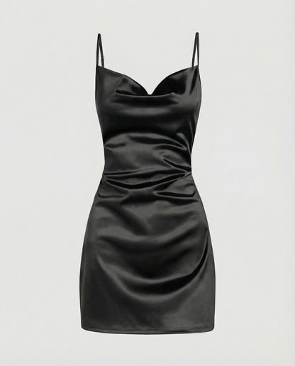 Women's Shimmering Side Draped Satin Mini Dress