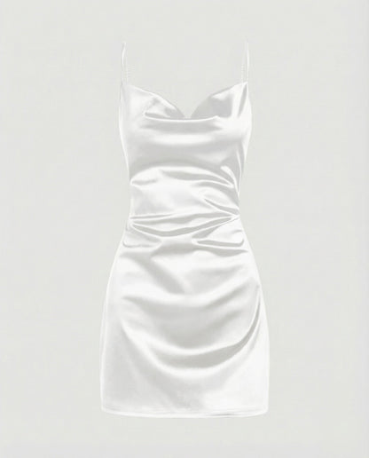 Women's Shimmering Side Draped Satin Mini Dress