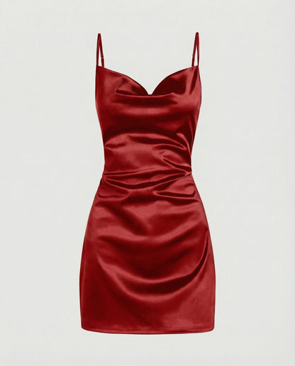 Women's Shimmering Side Draped Satin Mini Dress