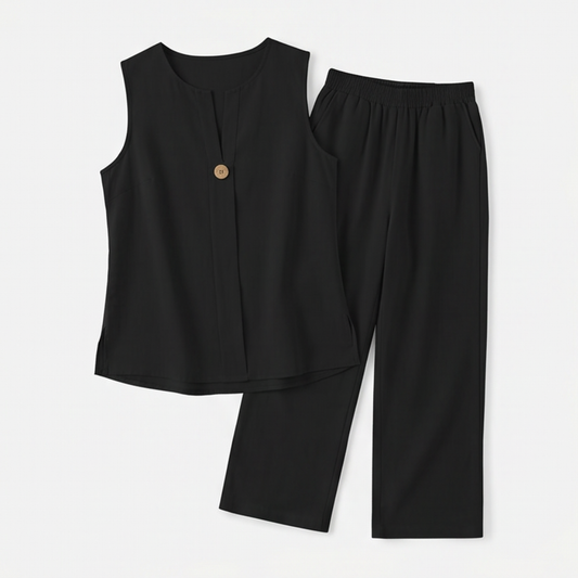 Women's Sleeveless Linen Co-Ord Set with Wide-Leg Pants