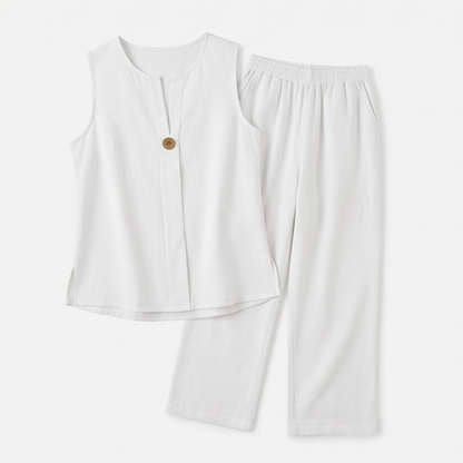 Women's Sleeveless Linen Co-Ord Set with Wide-Leg Pants