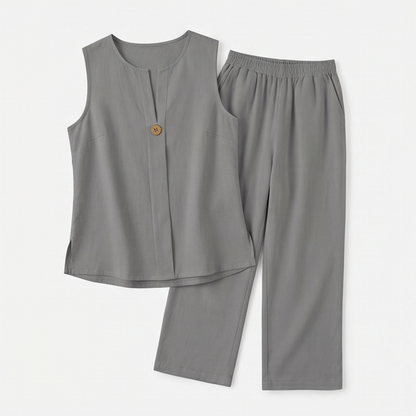 Women's Sleeveless Linen Co-Ord Set with Wide-Leg Pants
