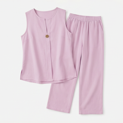 Women's Sleeveless Linen Co-Ord Set with Wide-Leg Pants