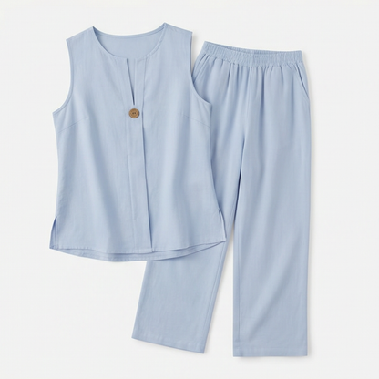 Women's Sleeveless Linen Co-Ord Set with Wide-Leg Pants