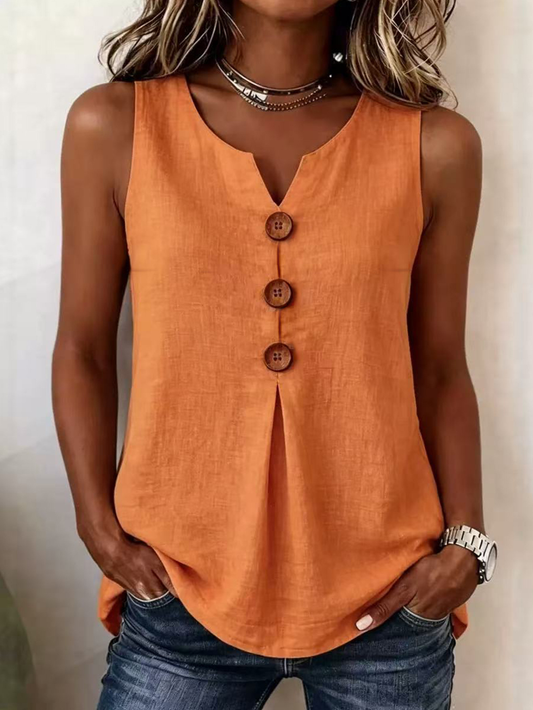 Women's Sleeveless V-Neck Blouse with Pleated Front
