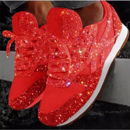 Women's Sparkling Fashion Sneakers with Shimmering Rhinestone Look, Breathable Knit Upper and Cushioned Insole