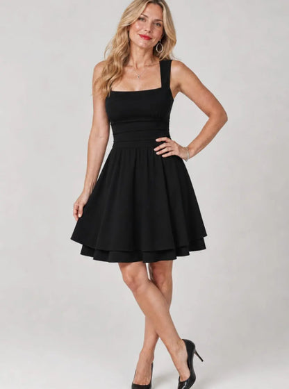 Women's Square Neck Ruched Waist Fit and Flare Mini Cocktail Dress