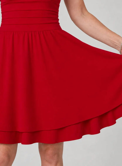 Women's Square Neck Ruched Waist Fit and Flare Mini Cocktail Dress