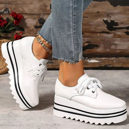 Women's Square Toe Lace-Up Platform Oxford Sneakers
