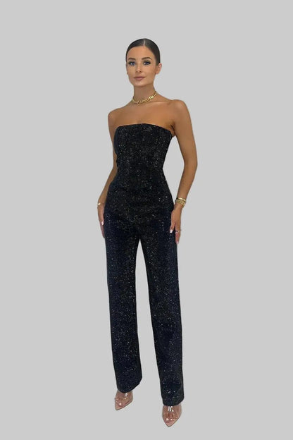 Women's Strapless Sequin Straight-Leg Jumpsuit
