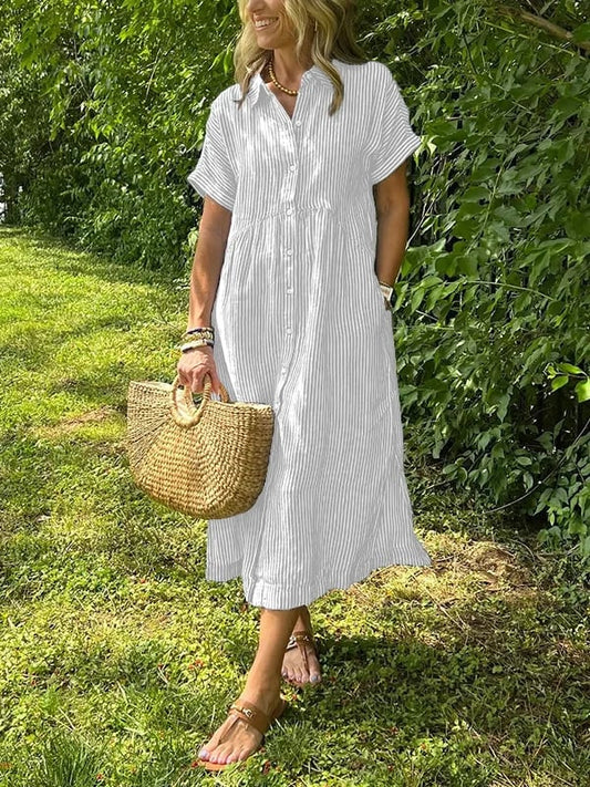 Women's Striped Shirt Midi Dress