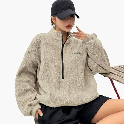 Women's Sweatshirt with Half-Zip and Textured Surface