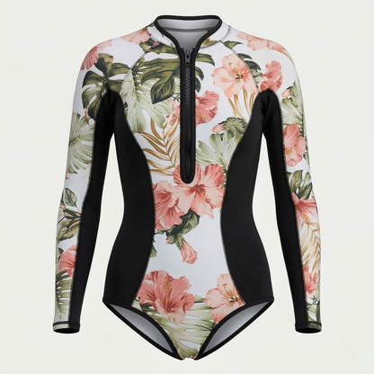 Women's Tropical Print Long Sleeve UV-Protection Surf Suit