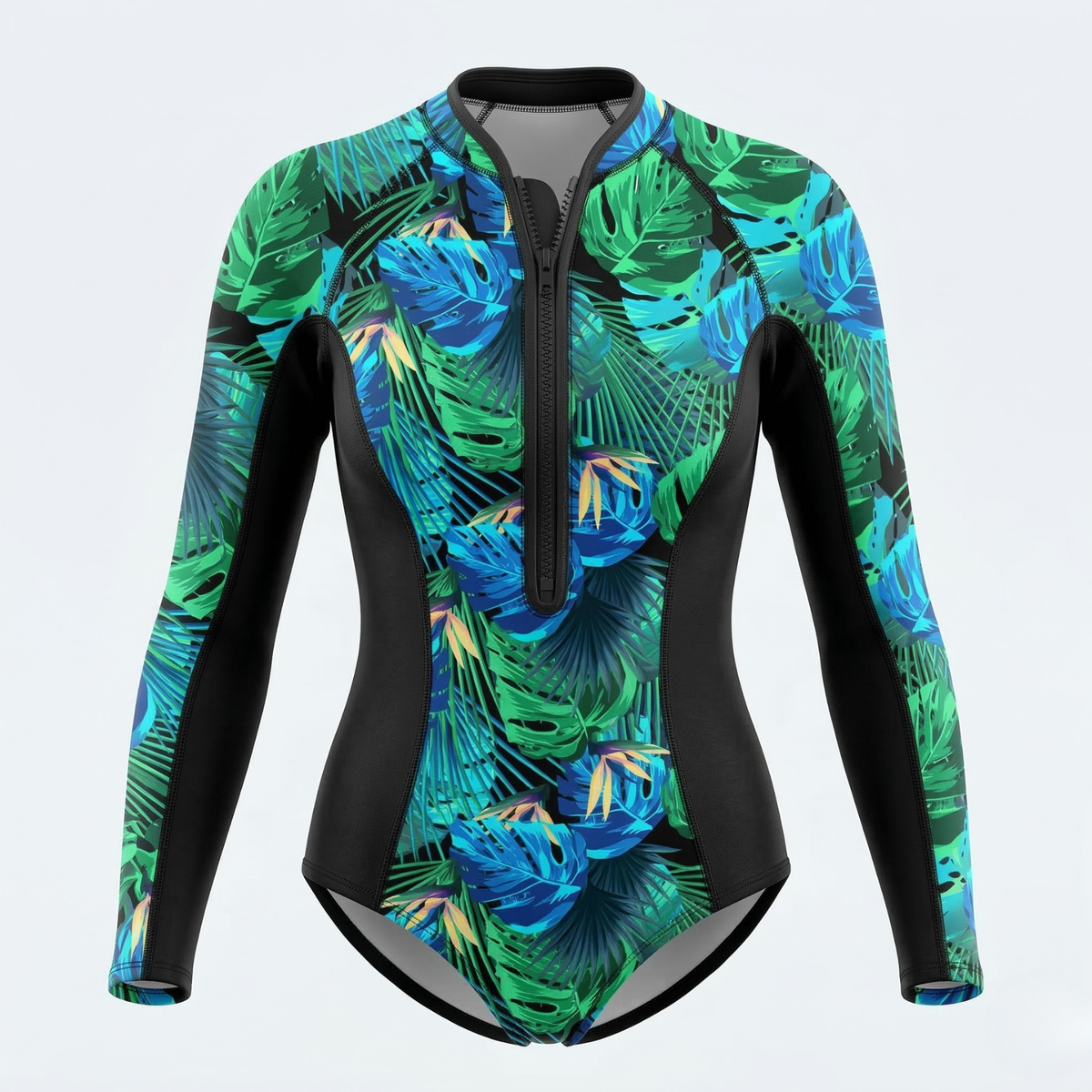 Women's Tropical Print Long Sleeve UV-Protection Surf Suit