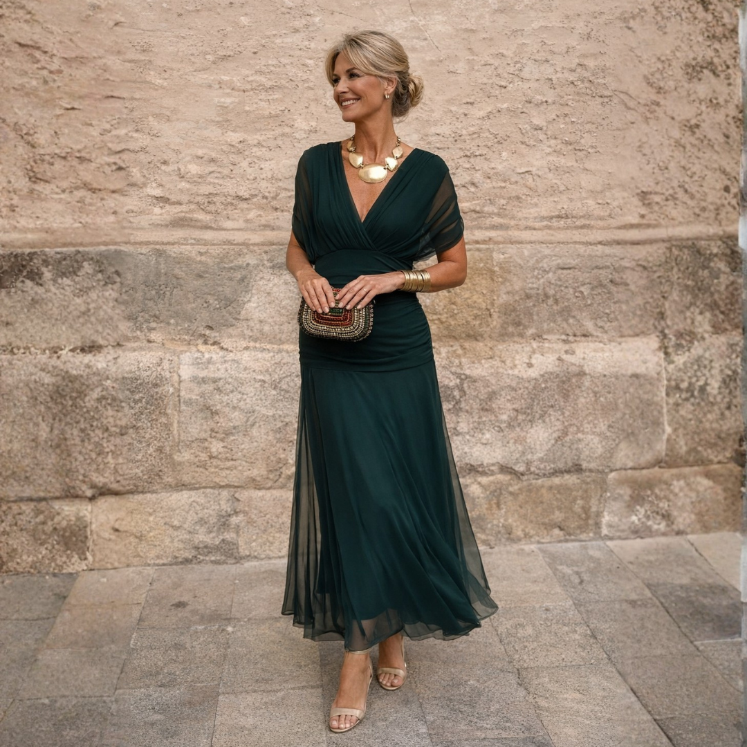 Women's V-Neck Flutter-Sleeve Midi Dress