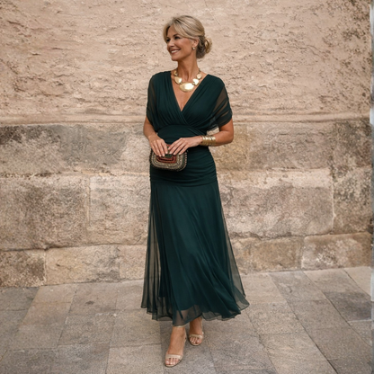 Women's V-Neck Flutter-Sleeve Midi Dress