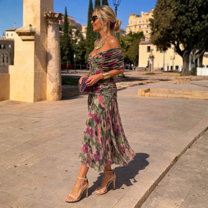 Women's V-Neck Flutter-Sleeve Midi Dress